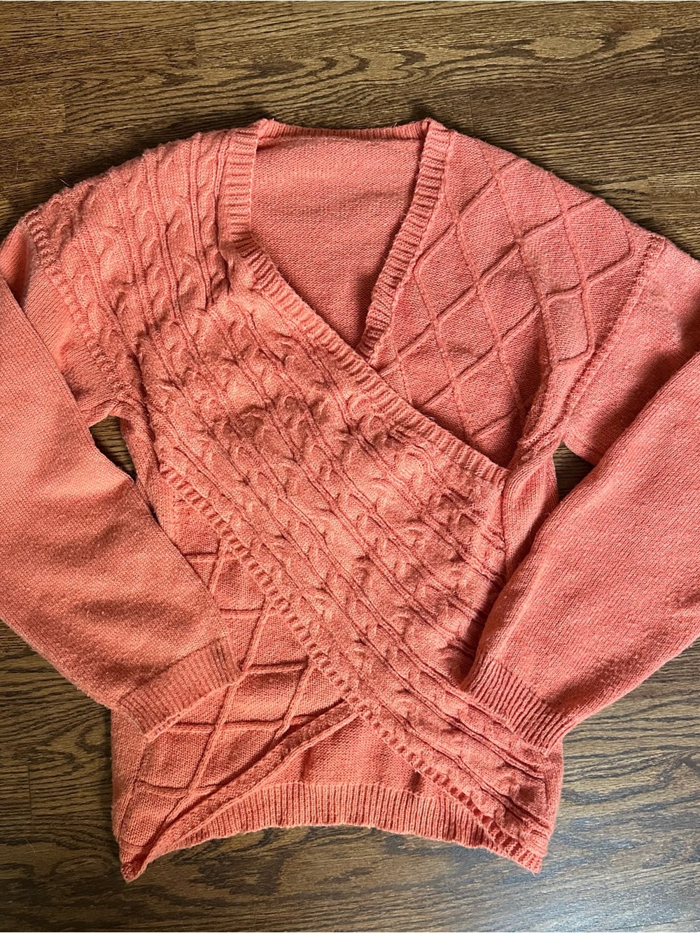 Anthropologie Coral Cable-Knit Wrap V-Neck Sweater